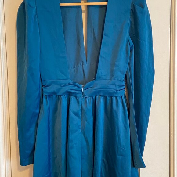 Blue Jodie Mock Neck Satin Romper - Picture 7 of 10